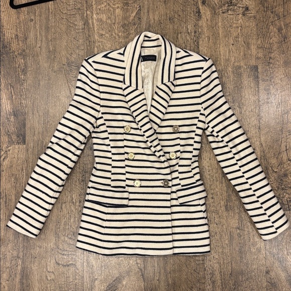 Zara Dark Blue and White Striped Blazer - Picture 11 of 13